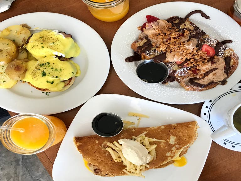 Brunch with the Panwich (bottom), Eggs Benedict and more at Humble Bee Bakery & Café | Instagram by @akhoeun