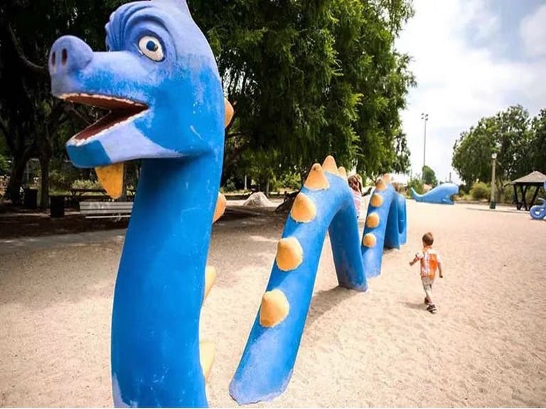 Sea Serpent sculpture at Monster Park in San Gabriel
