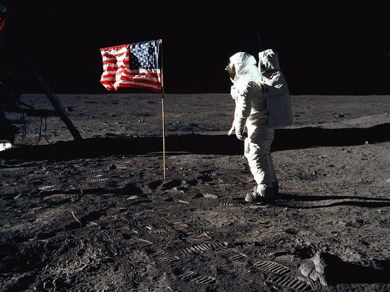 Apollo 11 Buzz Aldrin salutes the US flag on the Moon
