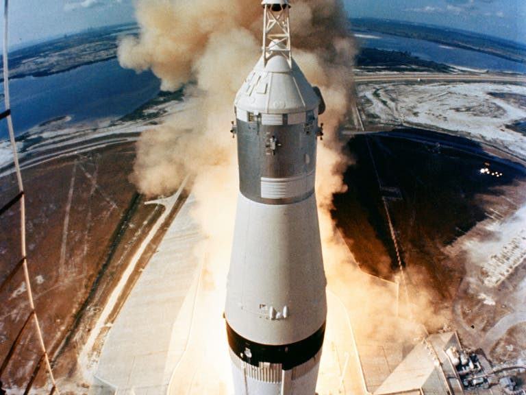 Saturn V rocket launches on the Apollo 11 mission on July 16, 1969