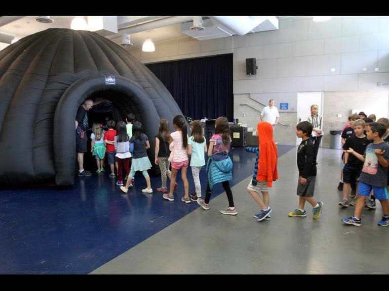 Students enter the Jet Propulsion Laboratory GeoDome