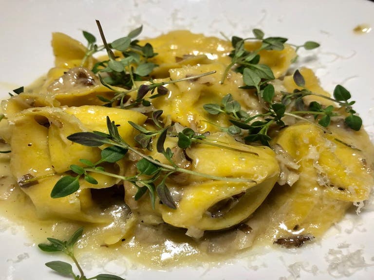 Sweet corn cappellacci with funghi misti and fresh thyme at HiPPO in Highland Park