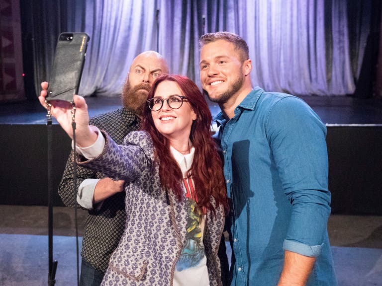 Nick Offerman, Megan Mullally, and Colton Underwood at The Regent from "The Bachelor" Season 23