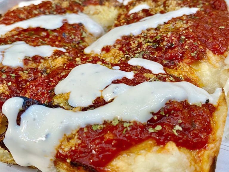 Wood-fired Detroit-style pizza at Nic's On Beverly