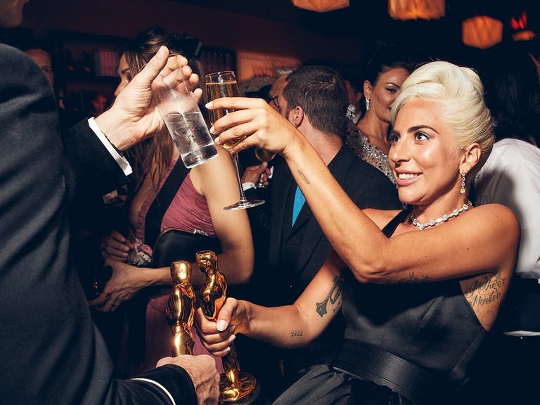 "Mark Ronson and Lady Gaga share the gold, 2019" from "Vanity Fair: Hollywood Calling" at the Annenberg Space for Photography