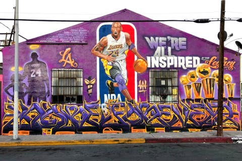 "We're All Inspired" Kobe Bryant mural at Gopar Auto Repair in Boyle Heights