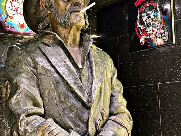 Lemmy statue at the Rainbow Bar & Grill in West Hollywood