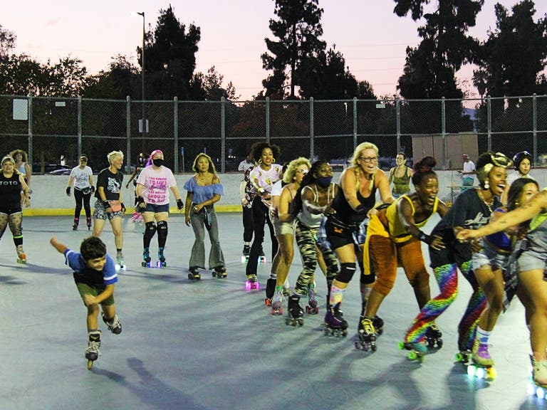 Conga line at The Cage Roller Hockey Rink in North Hollywood
