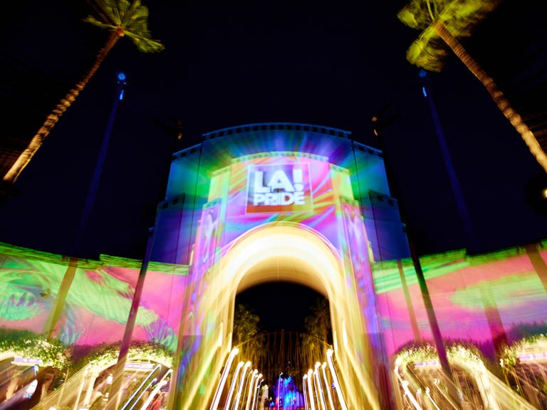 The entrance to Pride is Universal at Universal Studios Hollywood