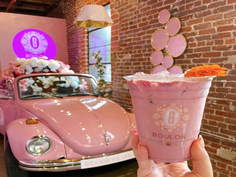 Pink Volkswagen at Boulon d'Amour Coffee