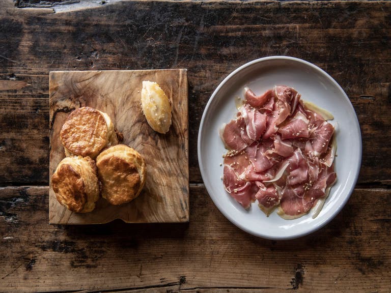 Cream Biscuits with Col. Newsom's aged country ham at Manuela in the Arts District