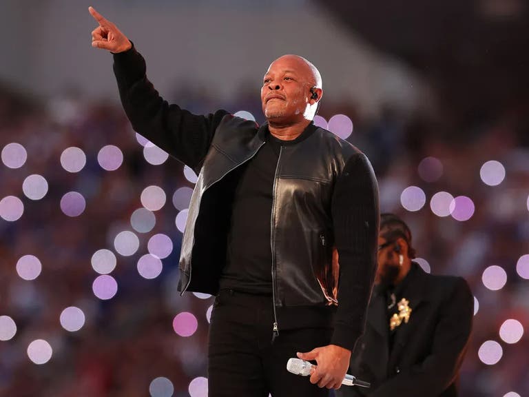 Dr. Dre during the Super Bowl LVI Halftime Show at SoFi Stadium