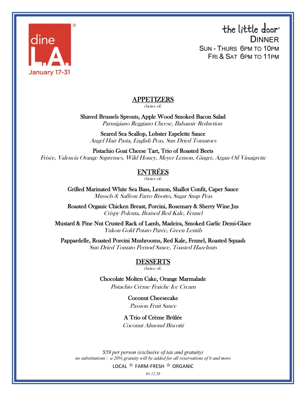 The Little Door Dinel A Menu Discover Los Angeles