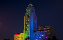 Los Angeles City Hall Pride Flag at night